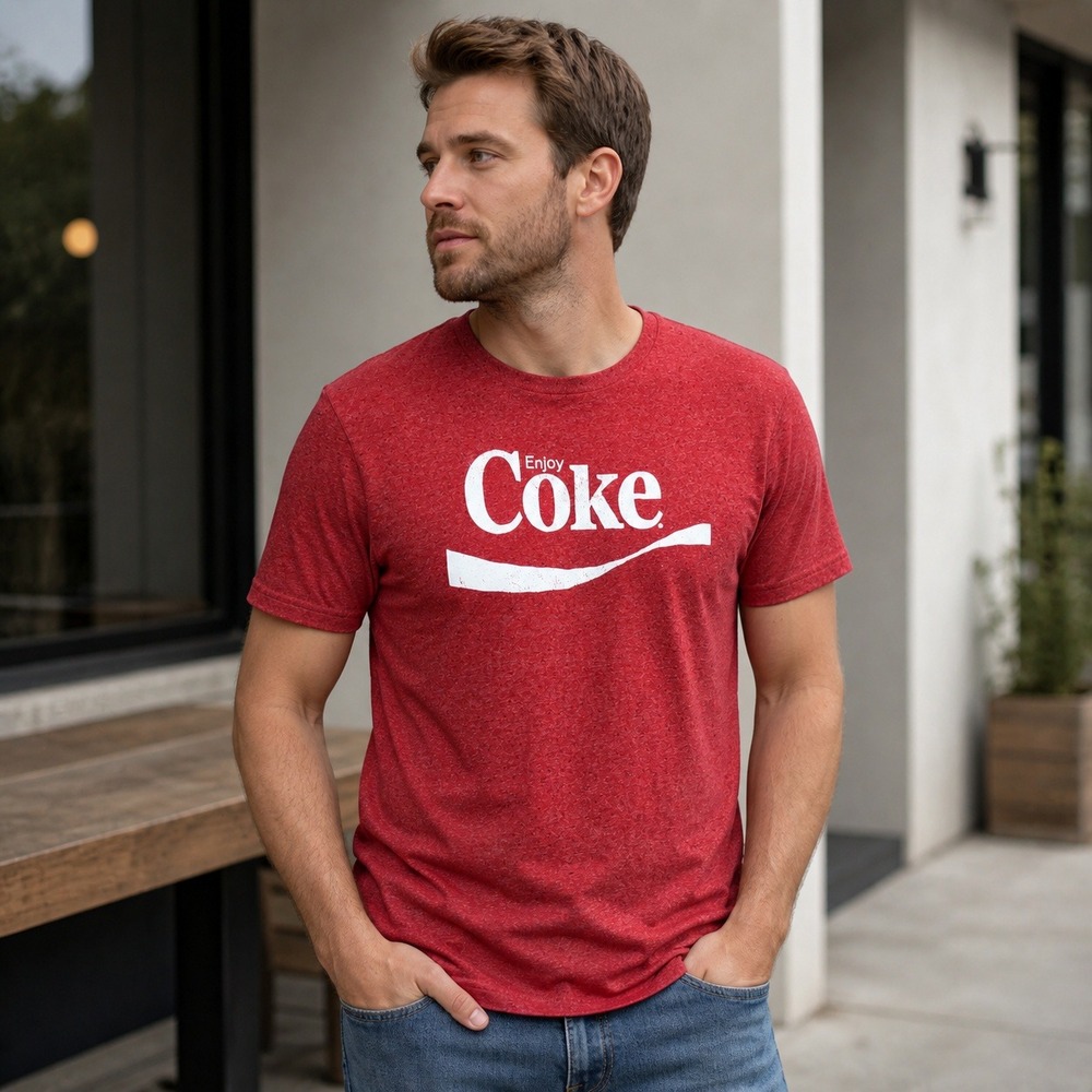Coca-Cola Graphic T-Shirt Mens Medium Red Cotton Blend Distressed Logo Tee